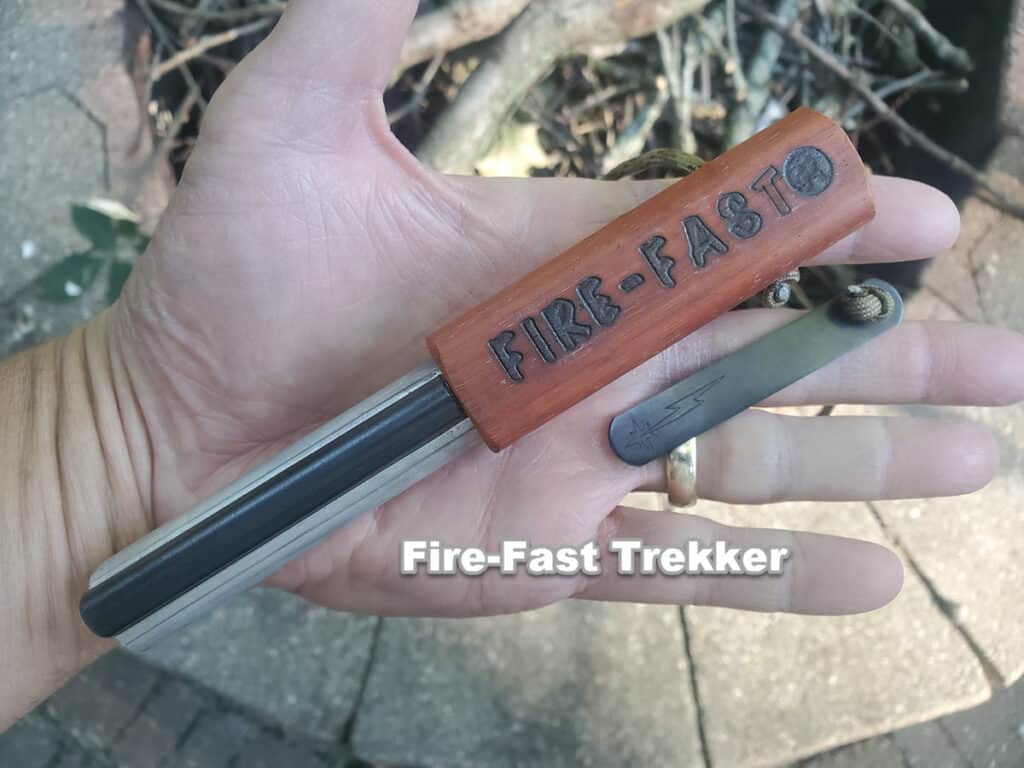 man holding Fire-Fast Trekker magnesium ferro rod in his hand