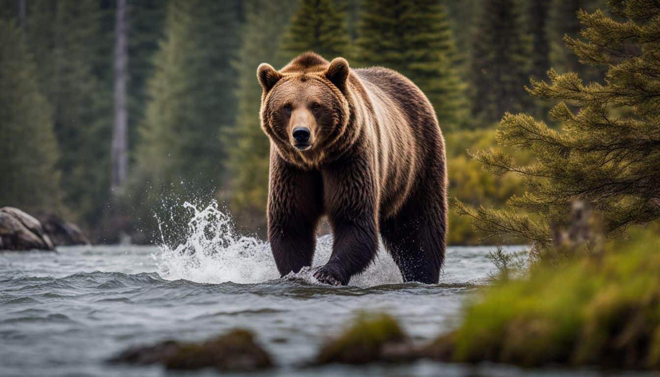 A majestic grizzly bear in its natural habitat, captured with high-quality photography equipment.