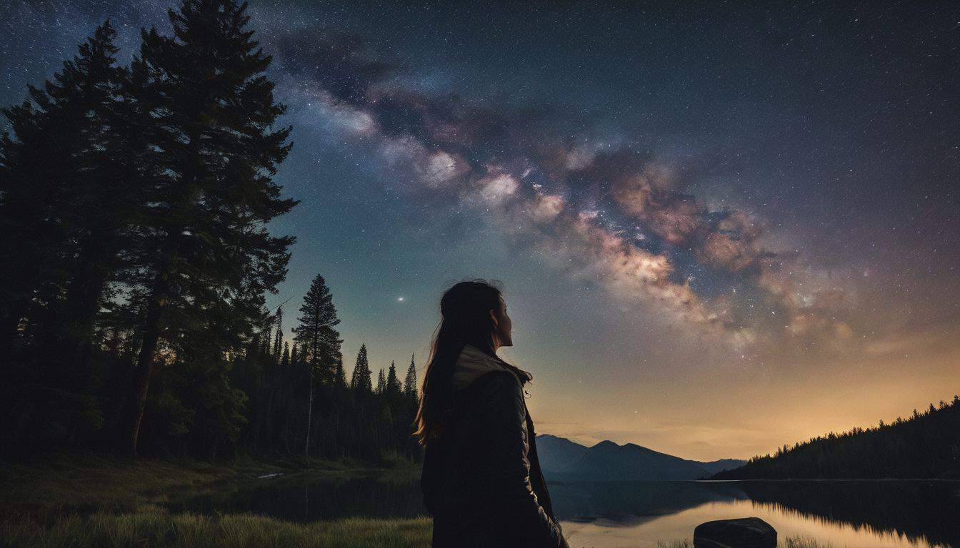 A person enjoying the night sky in a natural setting.